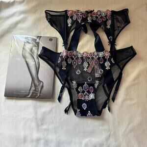 Victoria's Secret Bejeweled Embroidery Garter and Panty